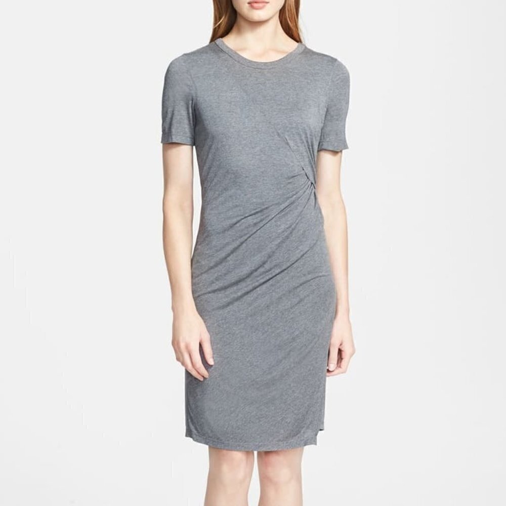 New A.L.C. Short Sleeve Gray Amy Side Draped Jersey Shift Dress Size Medium